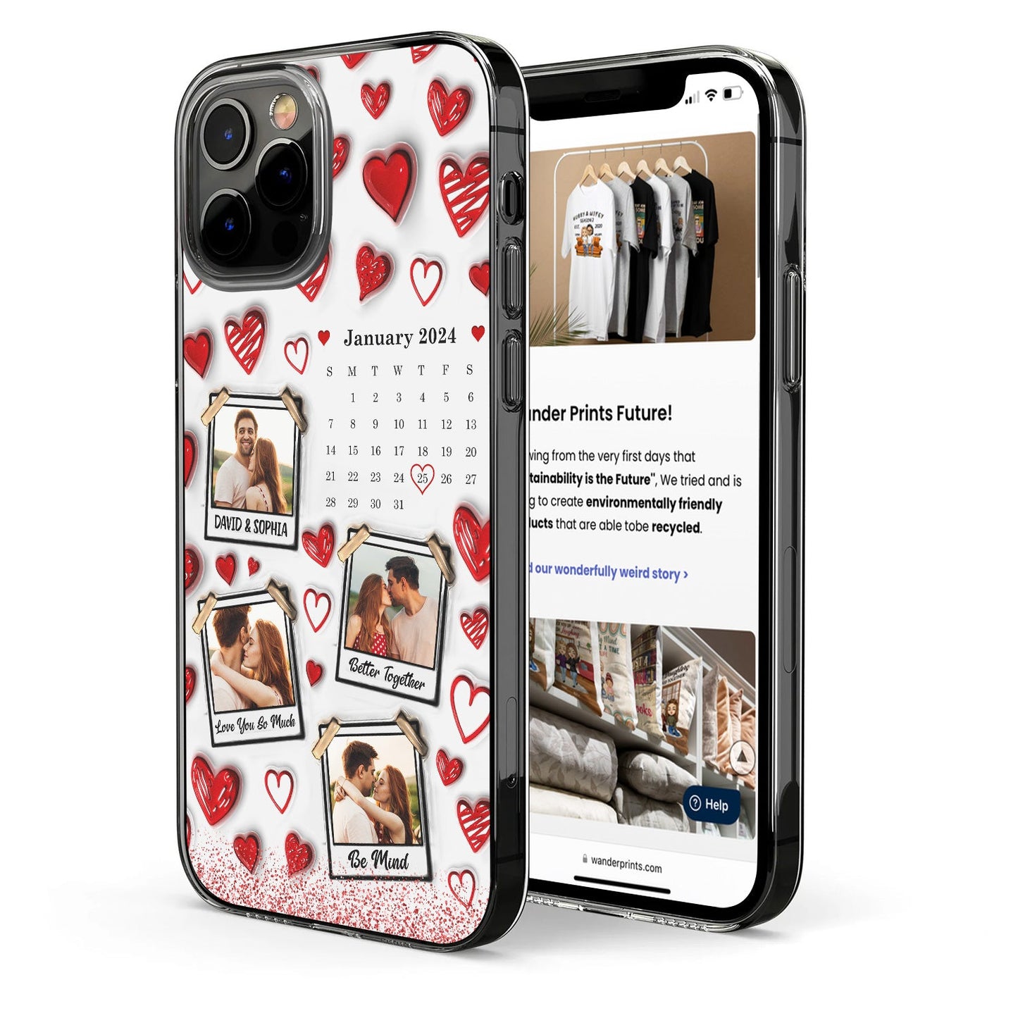 Calendar Custom Photo Couples - 3D Inflated Effect Printed Clear Phone Case, Personalized Clear Phone Case