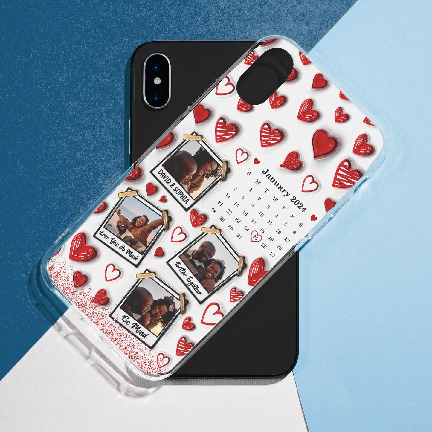 Calendar Custom Photo Couples - 3D Inflated Effect Printed Clear Phone Case, Personalized Clear Phone Case