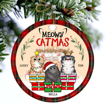 Meowy Catmas - Christmas Gift For Cat Lovers - Personalized Custom Circle Acrylic Ornament