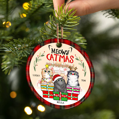 Meowy Catmas - Christmas Gift For Cat Lovers - Personalized Custom Circle Acrylic Ornament