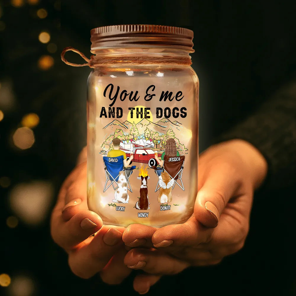 You And Me And The Fur Babies Camping Couples - Personalized Mason Jar Light