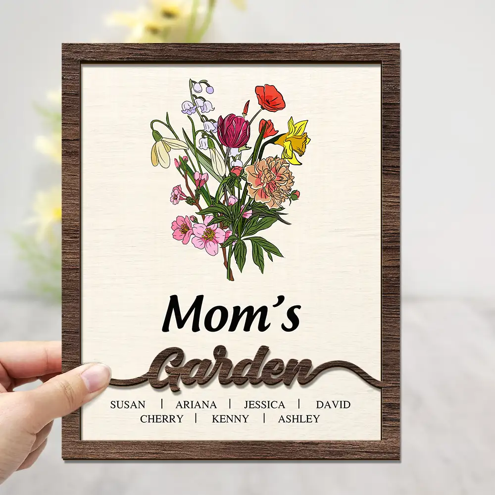 Grandma's Garden Birth Flower Bouquet - Personalized 2-Layered Wooden Plaque With Stand