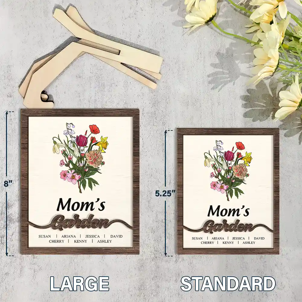 Grandma's Garden Birth Flower Bouquet - Personalized 2-Layered Wooden Plaque With Stand