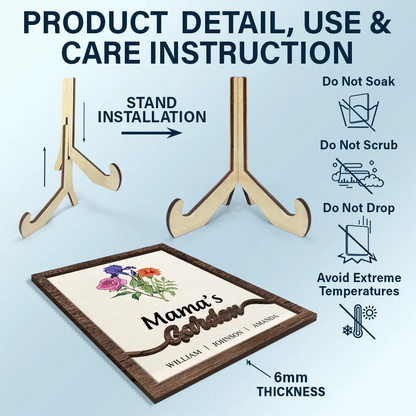 Grandma's Garden Birth Flower Bouquet - Personalized 2-Layered Wooden Plaque With Stand