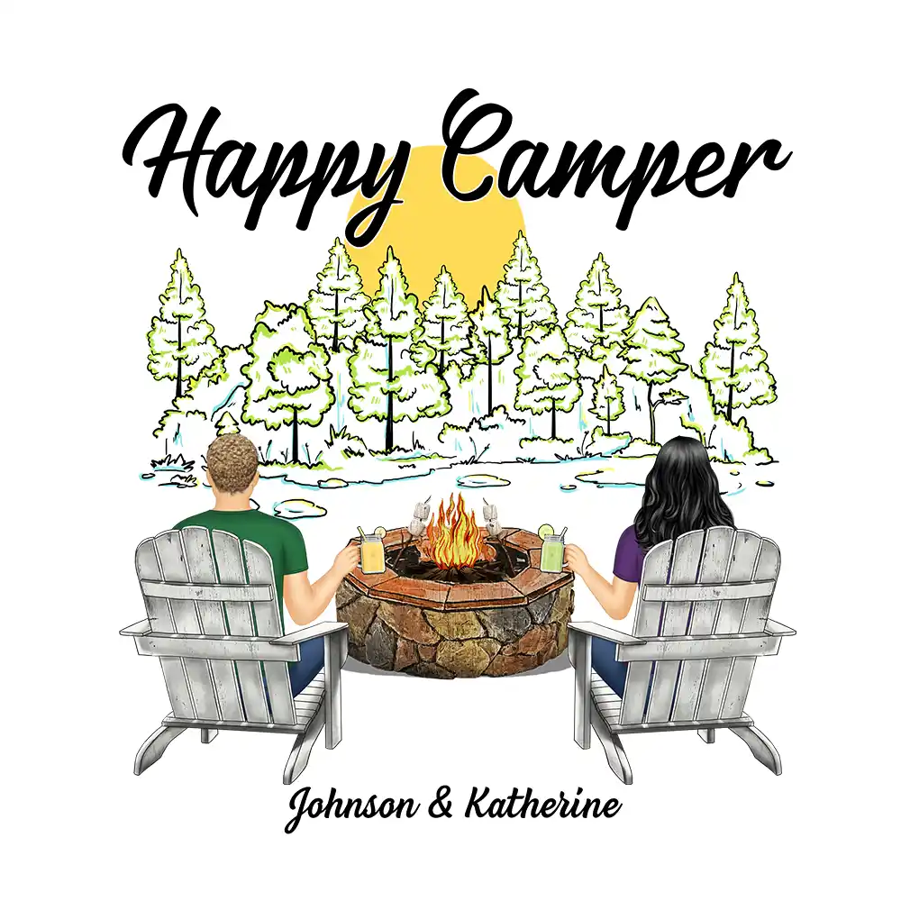 Our Happy Place Couples Fire Pit - Personalized Camping Decal, Decor Decal