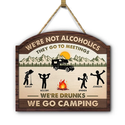 We're Drunk We Go Camping - Personalized Custom Shaped Wood Sign