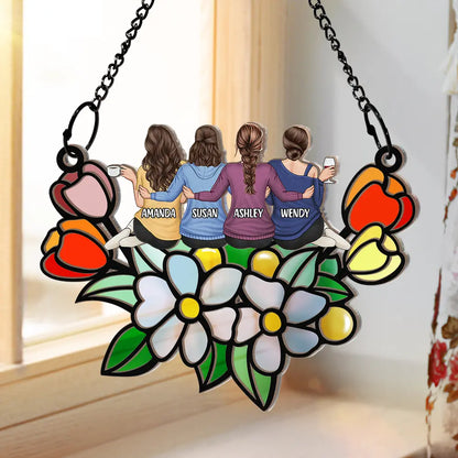Besties In Tulip Flowers - Personalized Window Hanging Suncatcher Ornament