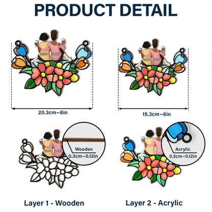 Besties In Tulip Flowers - Personalized Window Hanging Suncatcher Ornament