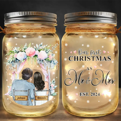 God Blessed The Broken Road Married Couples - Personalized Mason Jar Light