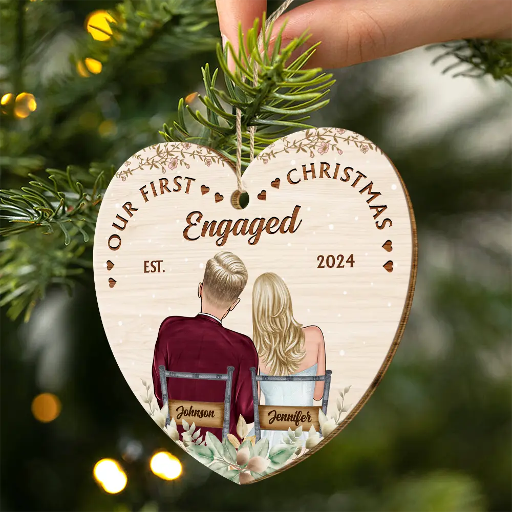 Our First Christmas Married Couples - Personalized Custom Shaped Wooden Ornament