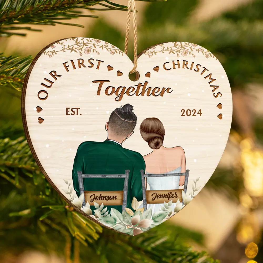 Our First Christmas Married Couples - Personalized Custom Shaped Wooden Ornament