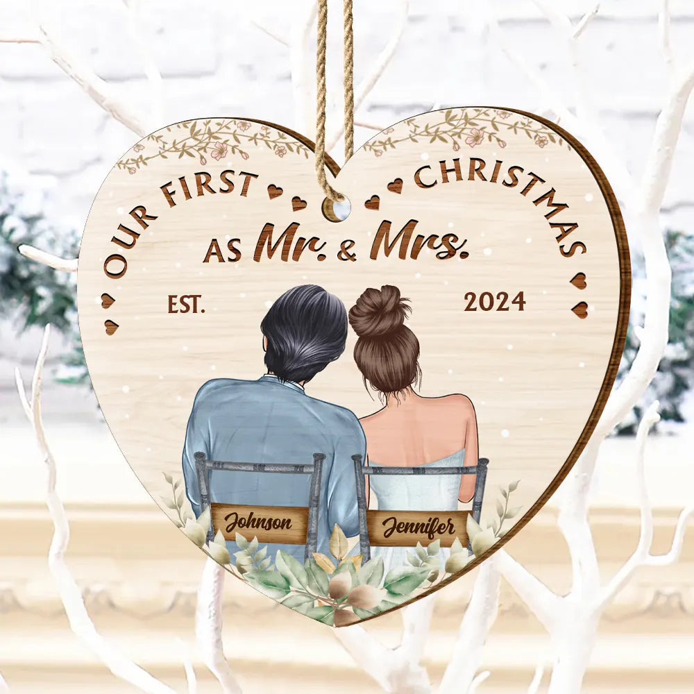 Our First Christmas Married Couples - Personalized Custom Shaped Wooden Ornament