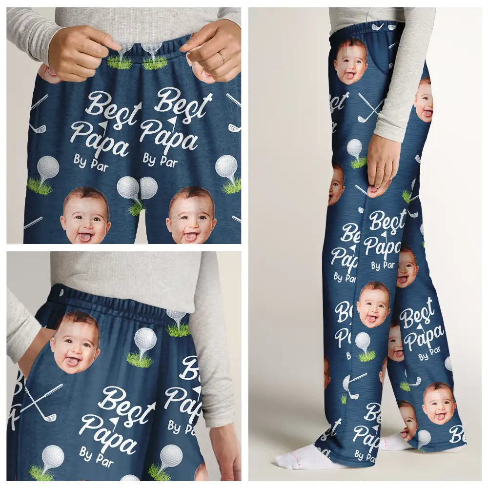 Gift For Grandpa, Gift For Father - Custom Photo Best By Par For Him - Personalized Pajama Pants