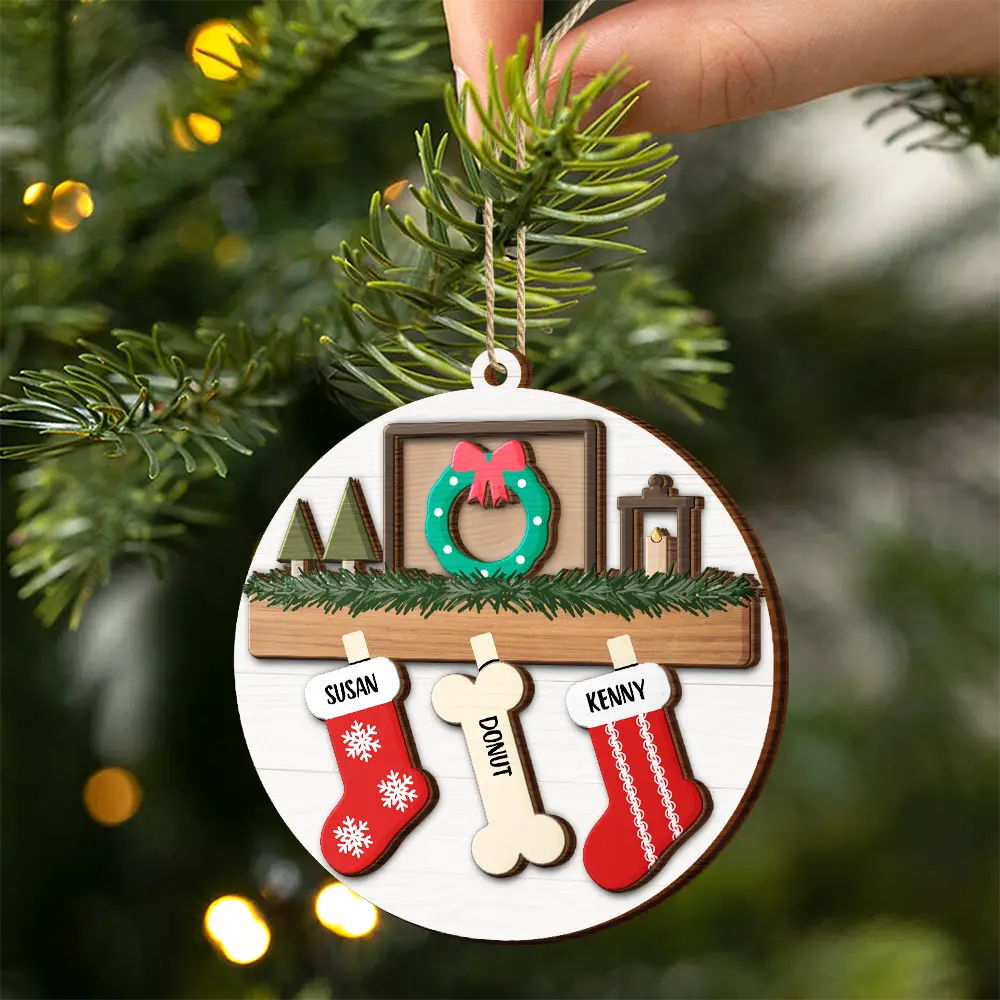 Family And Pet Christmas - Personalized Wooden Ornament