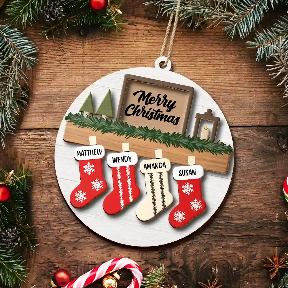 Family And Pet Christmas - Personalized Wooden Ornament