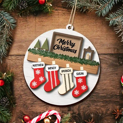 Family And Pet Christmas - Personalized Wooden Ornament