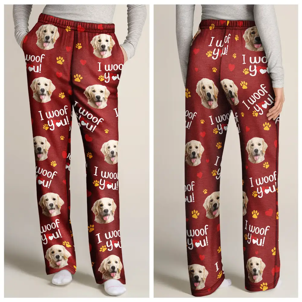 Custom Photo I Woof You I Meow You - Personalized Pajama Pants