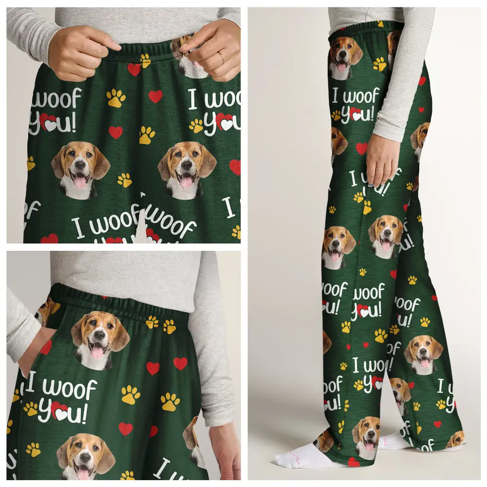 Custom Photo I Woof You I Meow You - Personalized Pajama Pants