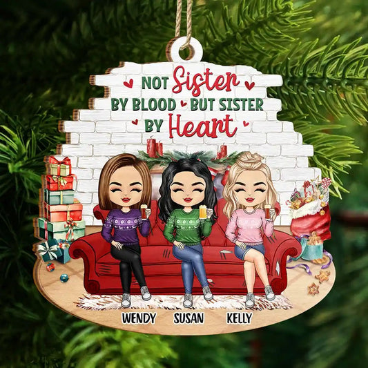 Not Sisters By Blood But Sisters By Heart Besties - Personalized Custom Shaped Wooden Ornament