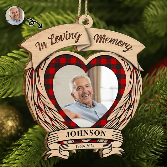 Custom Photo In Loving Memory Memorial - Personalized Custom Shaped Wooden Ornament