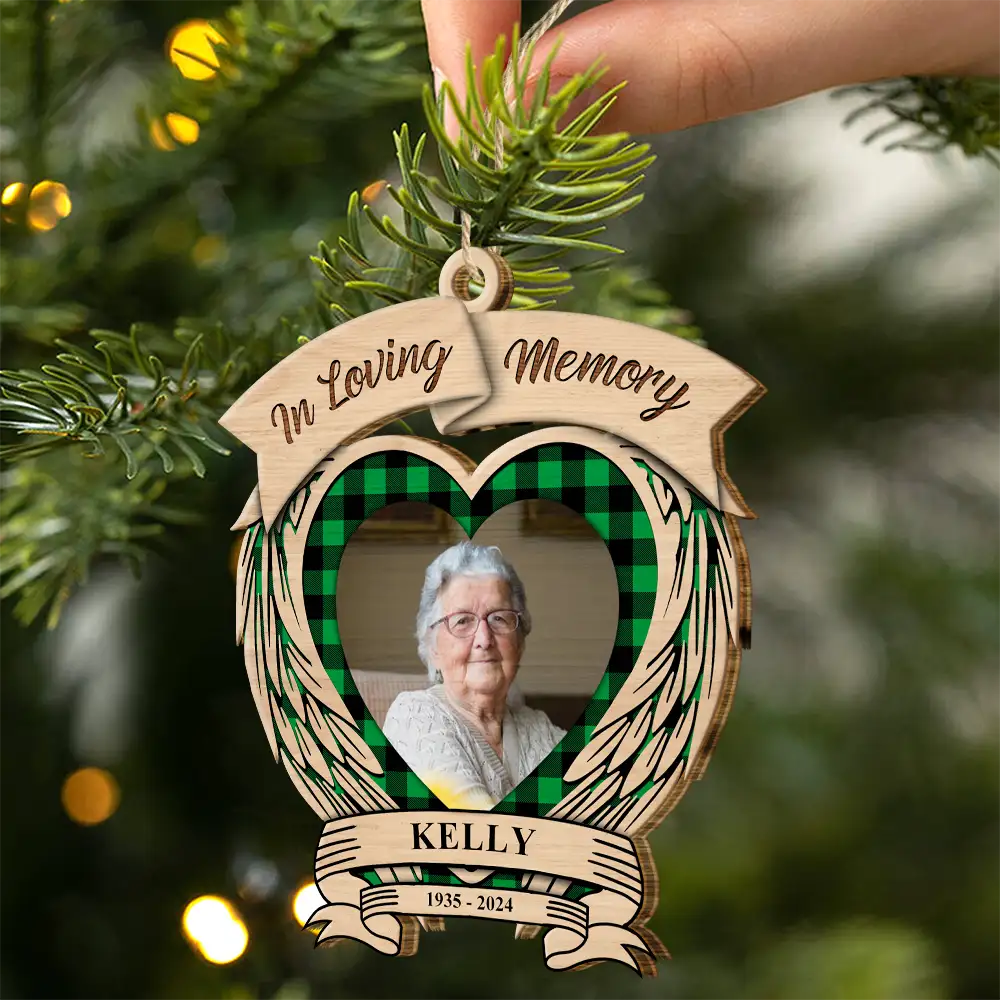 Custom Photo In Loving Memory Memorial - Personalized Custom Shaped Wooden Ornament