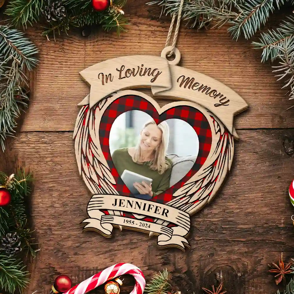 Custom Photo In Loving Memory Memorial - Personalized Custom Shaped Wooden Ornament