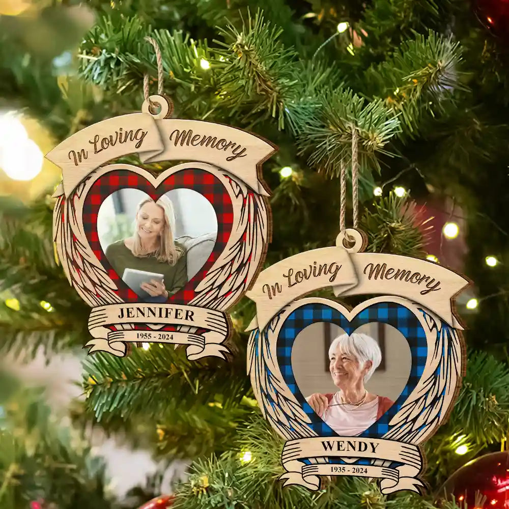 Custom Photo In Loving Memory Memorial - Personalized Custom Shaped Wooden Ornament