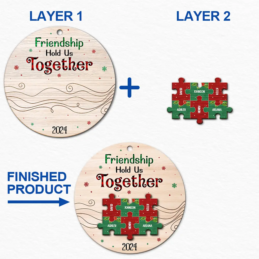 Friendship Hold Us Together Christmas Besties - Personalized 2-Layered Wooden Ornament