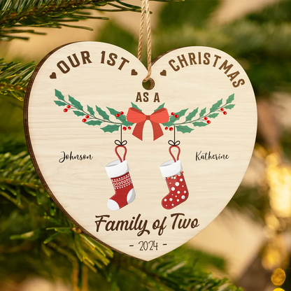 First Christmas As A Family Of Four Stocking - Personalized Wood Ornament