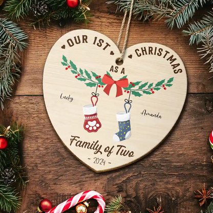 First Christmas As A Family Of Four Stocking - Personalized Wood Ornament