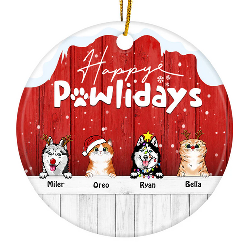 Happy Pawlidays - Christmas Gift For Dog Lovers & Cat Lovers - Personalized Custom Circle Ornament