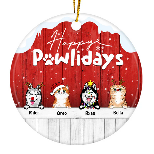 Happy Pawlidays - Christmas Gift For Dog Lovers & Cat Lovers - Personalized Custom Circle Ornament