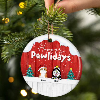 Happy Pawlidays - Christmas Gift For Dog Lovers & Cat Lovers - Personalized Custom Circle Ornament