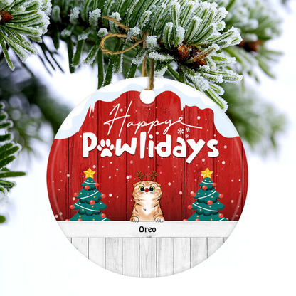 Happy Pawlidays - Christmas Gift For Dog Lovers & Cat Lovers - Personalized Custom Circle Ornament