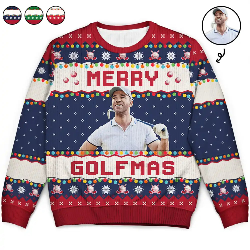 Custom Photo Merry Golfmas - Personalized Unisex Ugly Sweater