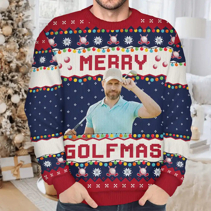 Custom Photo Merry Golfmas - Personalized Unisex Ugly Sweater