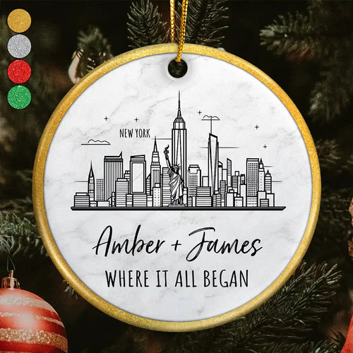 Couple City Skyline Where It All Began - Personalized Circle Acrylic Ornament