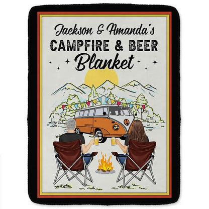 Campfire & Coffee Blanket Camping - Personalized Fleece Blanket, Sherpa Blanket