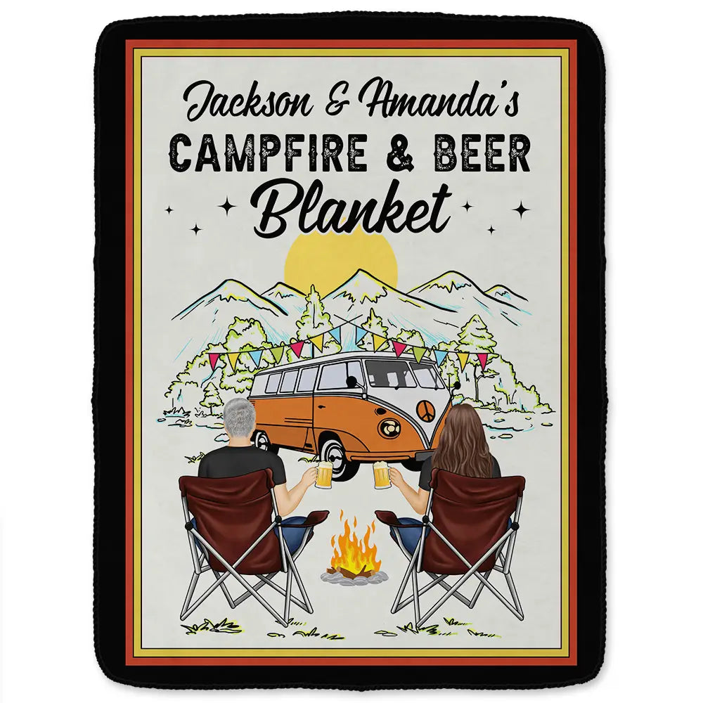 Campfire & Coffee Blanket Camping - Personalized Fleece Blanket, Sherpa Blanket