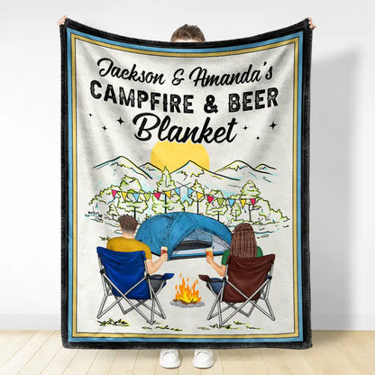 Campfire & Coffee Blanket Camping - Personalized Fleece Blanket, Sherpa Blanket