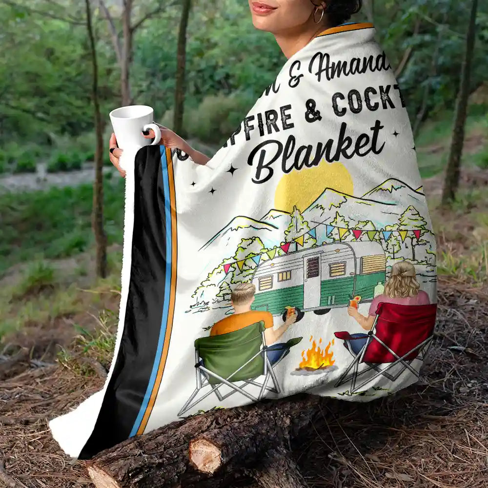 Campfire & Coffee Blanket Camping - Personalized Fleece Blanket, Sherpa Blanket