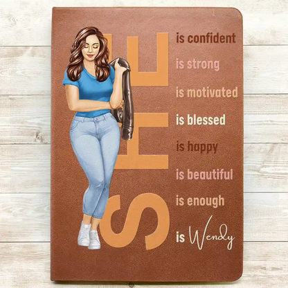 She Is Confident Strong Motivated - Personalized Leather Journal