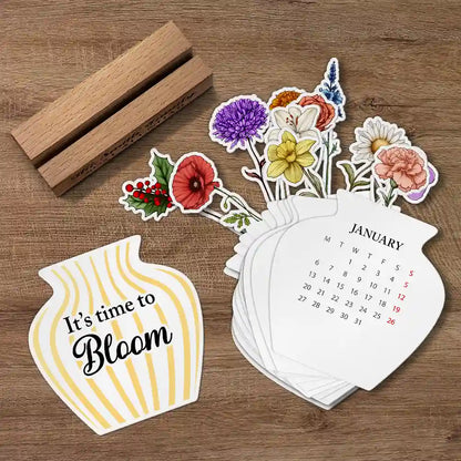 2025 Calendar With Birth Month Flowers - Personalized Custom Shaped Cardstock With Wooden Stand