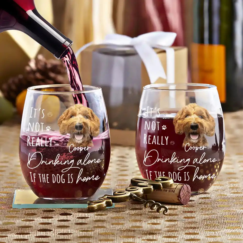 Custom Photo It's Not Really Drinking Alone - Personalized Stemless Wine Glass