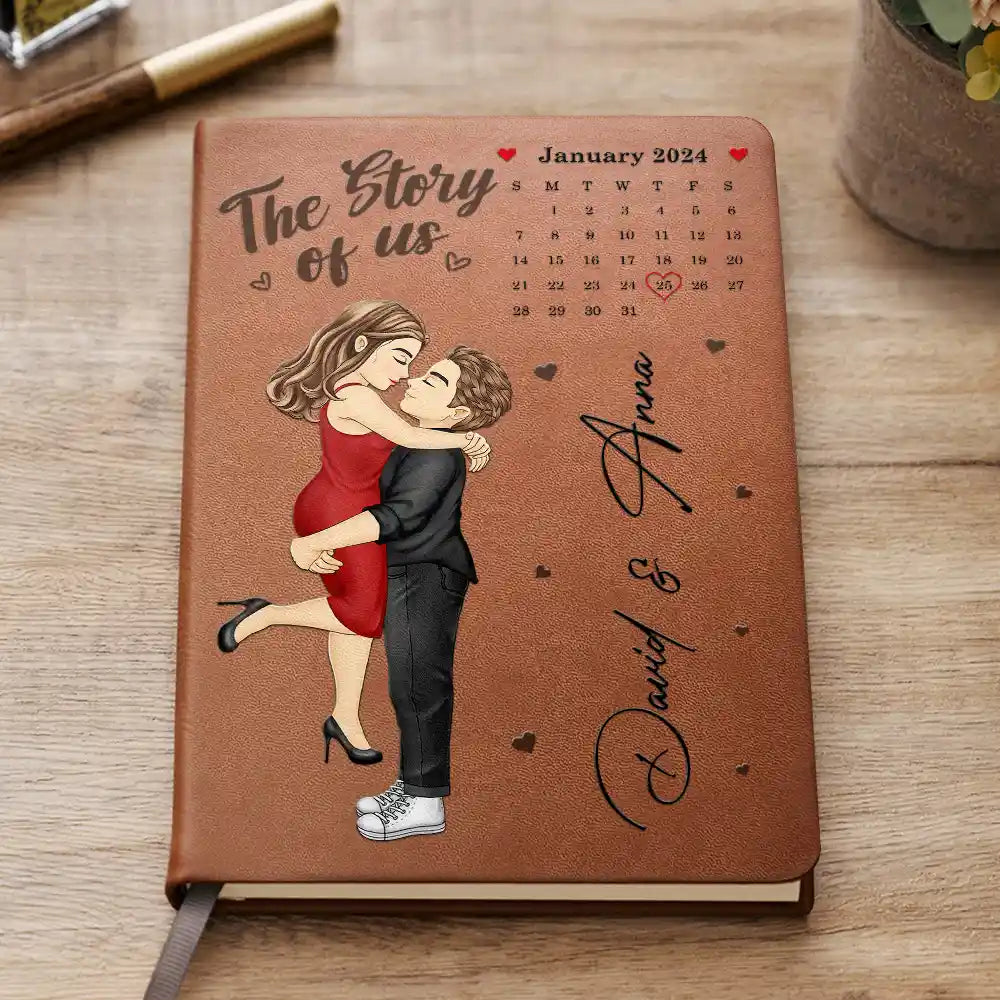 Calendar The Story Of Us Couples - Personalized Leather Journal