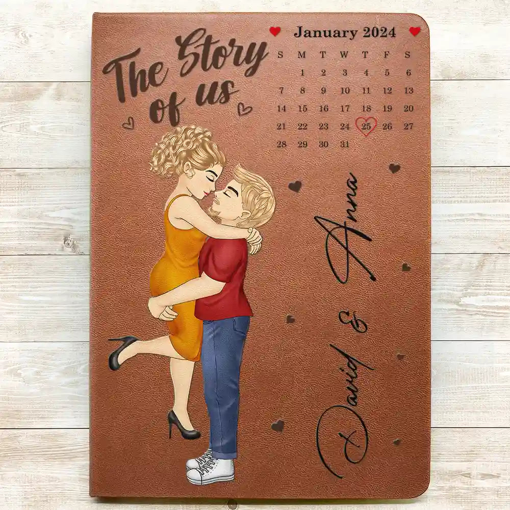 Calendar The Story Of Us Couples - Personalized Leather Journal