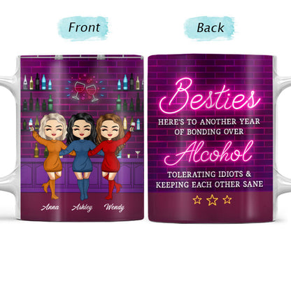 Besties Bonding Over Alcohol - Personalized Custom White Edge-to-Edge Mug