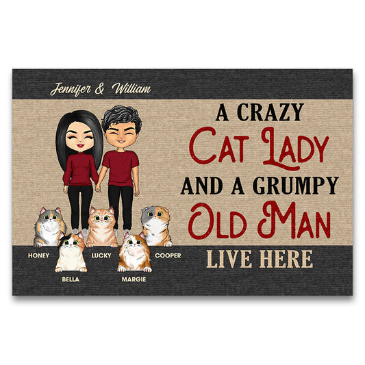 A Crazy Cat Lady And A Grumpy Old Man - Couple Gift - Personalized Custom Doormat