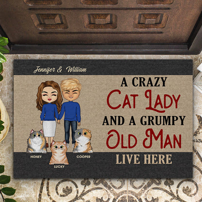 A Crazy Cat Lady And A Grumpy Old Man - Couple Gift - Personalized Custom Doormat