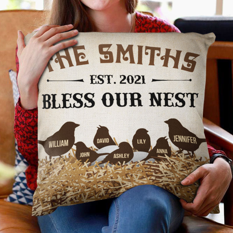 Family Bird Bless Our Nest - Personalized Custom Pillow